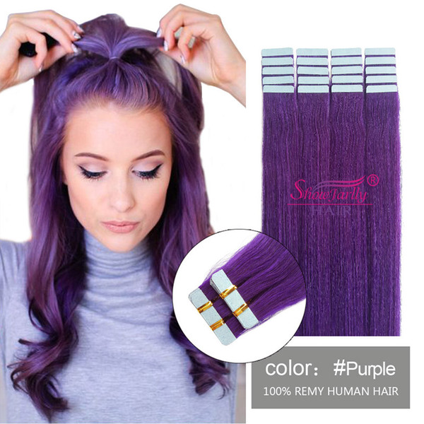 Purple Colorful European Hair Soft Silky Straight Remy Human Hair 20pieces per pack tape in hair extensions