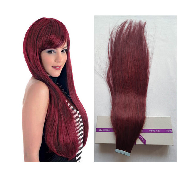 Tape in Human Hair Extensions ShowJarlly Wine Red Burgundy Tape on Remy Straght Soft Healthy Tape Hair Extensions