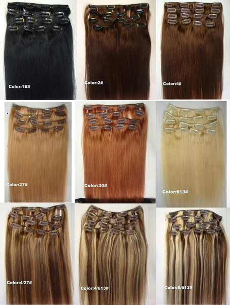 Super Quality Cheaper price Clip In Human Hair Extensions Brazilian Virgin Hair, 7pcs set 70Gr straight wave