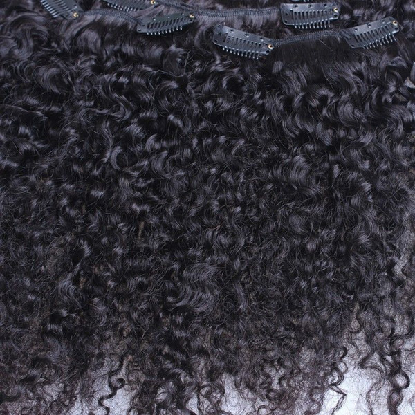 Afro Kinky Curly Clip In Human Hair Extensions Brazilian 100% Remy Hair 120g/Set Jet Black Color 1#, 