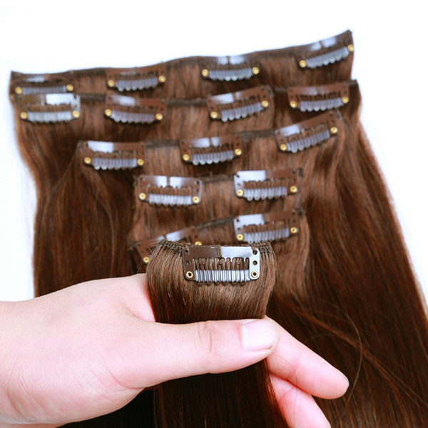 Brazilian human clips in hair extensions straight weft natural black color Brown Color options 160g 10pieces set, Free DHL