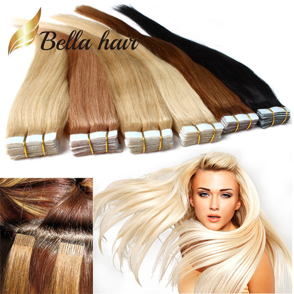 PU Skin Weft Tape In Hair Extensions 14~24 inch 100% Brazilian Human Hair Extension 2.5g/piece 40pcs/set Julienchina Bellahair 