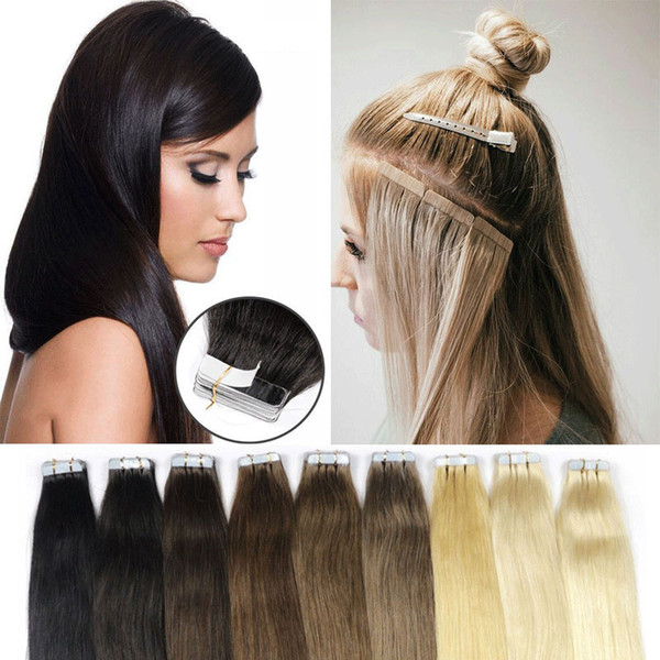 Tape in Hair Extensions Human Hair 16-22 inch 40g/Pack 20pcs Brazilian Remy Straight Hair Brazilian Hiar Extensions