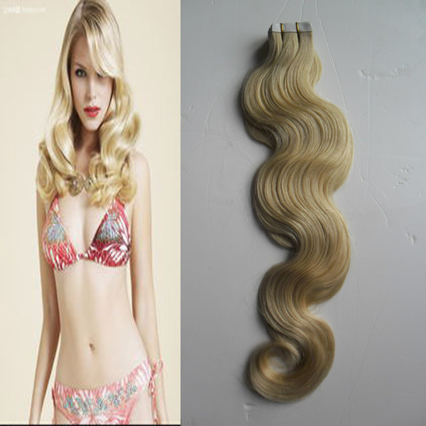 blonde Tape In Human Hair Extensions body 100g Skin Weft Hair Extensions Seamless Tape ins 40 Pieces Tape on Extensions