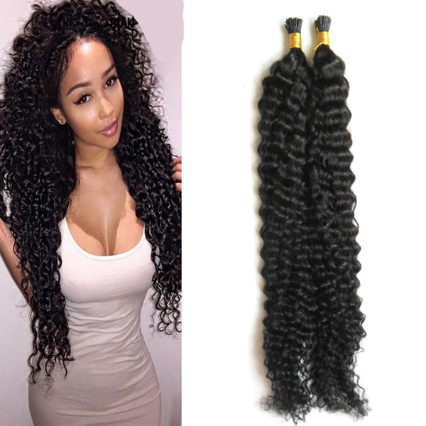 1.0g/s 100g Brazilian Kinky Curly Remy Tip Hair I Tip Fusion Straight Natural 100% Human Hair Extensions Bundles Keratin Capsule Hair