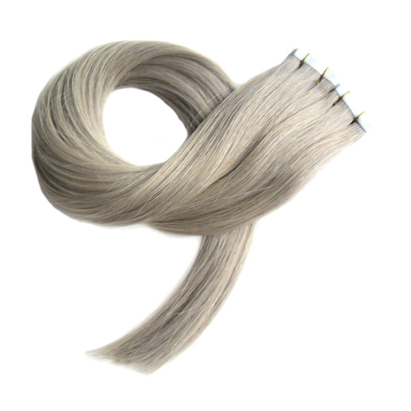 7a grey tape hair extensions 40 pcs Double Sided Skin Weft Tape In Human Hair Extensions 100g Straight silver grey tape extension