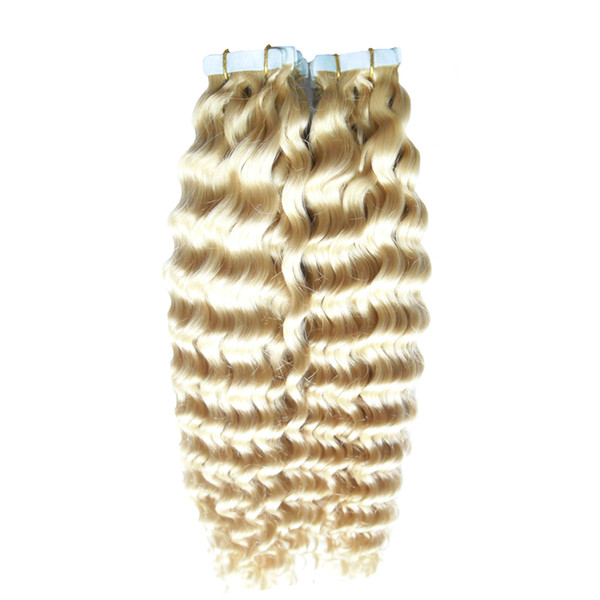 Blonde brazilian virgin hair kinky curly 40pcs/set Skin Weft Remy Human Hair Extensions 100g seamless hair extensions