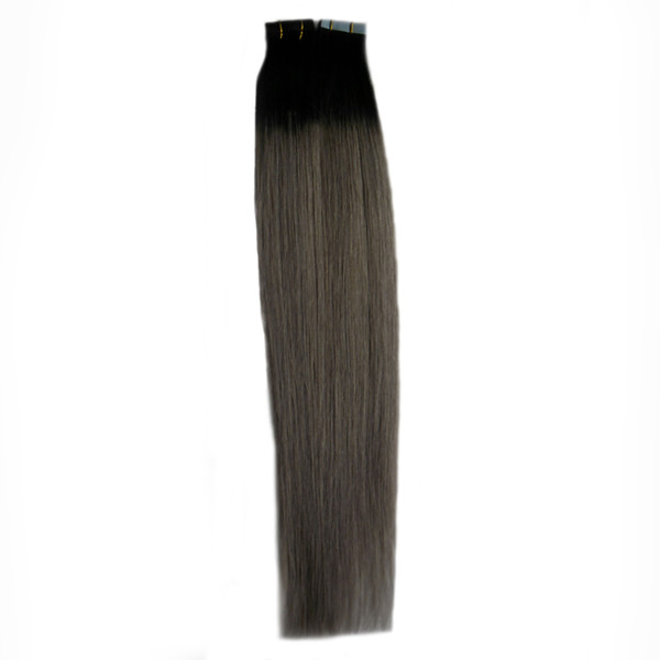 Ombre Tape Extensions 1b/grey grey virgin hair 40 pcs Double Sided Skin Weft Tape In Human Hair Extensions 100g