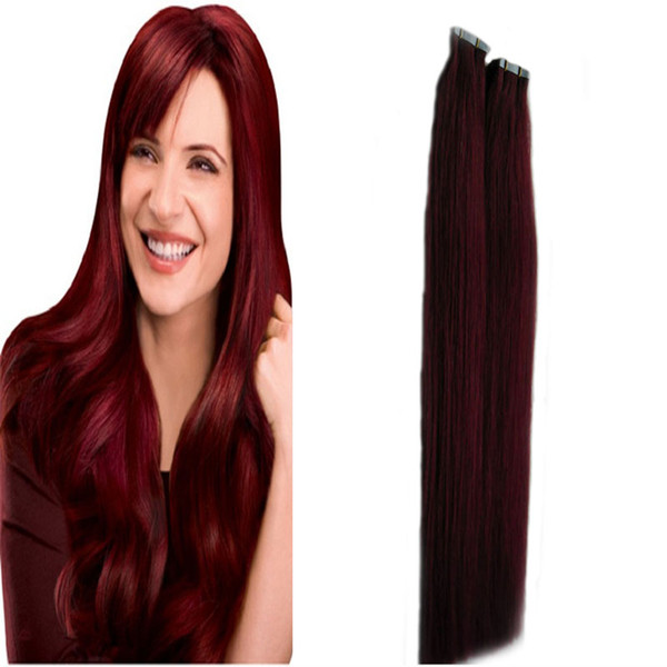 #99J Red Wine tape hair extensions 40 pieces/set 100g Tape In Human Hair Extensions 100g seamless hair extensions