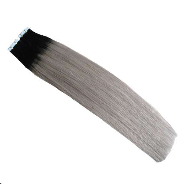 Ombre Straight Human Hair 1b/grey grey virgin hair 40 pcs Silver Color Skin Weft Tape In Remy Hair Extensions 100g