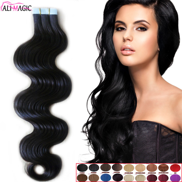 High Quality 9A Hot Selling Brazilian Virgin Hair Body Wave Pu Skin Weft Tape Human Hair Extensions 18''20''22''24''inch Ali Magic Wholesale