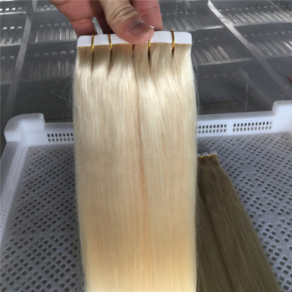 PU Tape in Hair Human Hair Extension Silky Straight 100% Remy Brazilian Skin Weft Hair #60 Platinum Blonde 40pcs 100g 8A Grade Quality