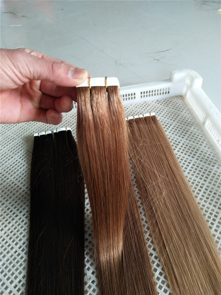 LUMMY Skin Weft Tape In Human Hair Extensions 4cm Width 16''-24'' 2.5g/pc 40pcs/100g Color#6 Light Brown Silk Straight Remy Hair