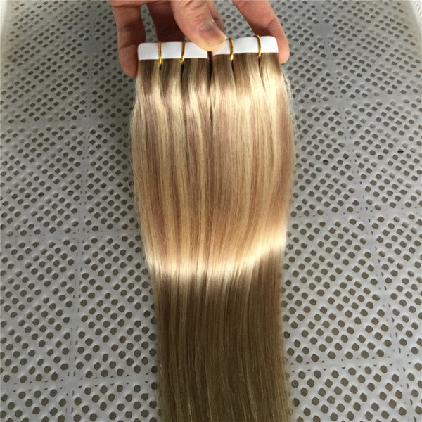 9A Grade 100g/40pcs PU Skin Weft Tape in Hair Extensions Piano Color #18 #613 14