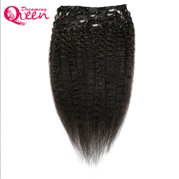 Kinky Straight Clips In Brazilian Human Hair Extensions 120g 8pcs/Set Coarse Yaki Clip Ins 100% Brazilian Virgin Human Hair