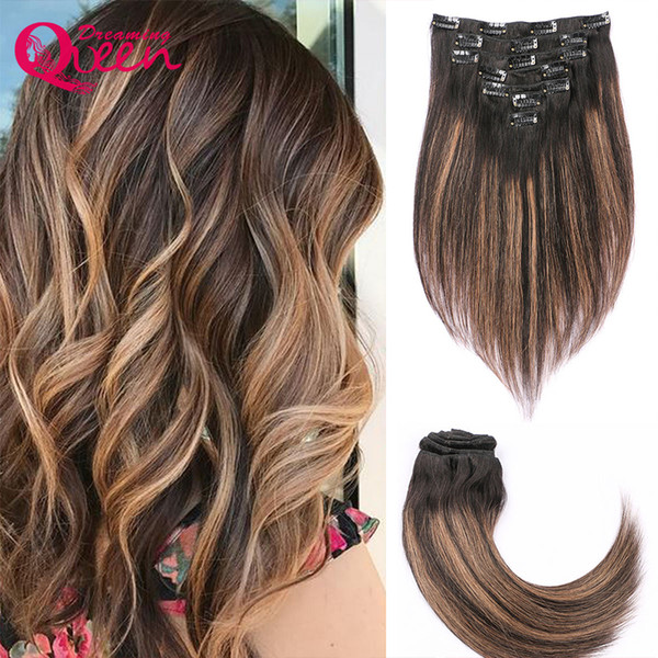 1b/6/1b Piano Color Straight Hair Clip In Brazilian Human Virgin Human Hair 7 Pcs/Set 120g clips in Full Head Sets Clip In Human Hair