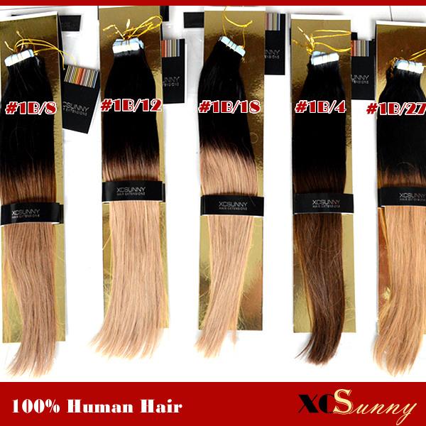 XCSUNNY 100g Tape Hair Extensions Ombre Adhesive Extension Indian Remy Hair Extensions Skin Weft Hair Extensions