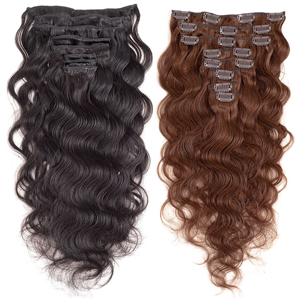 Peruvian Full Head 8pcs Set 100G Clip In Hair Extensions Brazilian Body Wave Clip on Hair Bundle Deals 100% Human Hair Bundle Weave