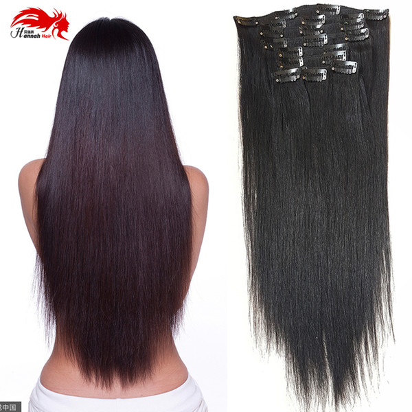 Double Weft 100% Remy Human Hair Clip in Extensions 10''-26'' Grade 7A Quality Full Head Thick Long Soft Silky Straight 1B Natural Black