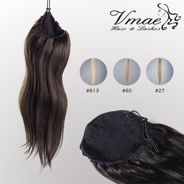 VMAE Straight Natural 613 Brown 120g 14 to 28 inch horsetail tight hole Clip In Drawstring Ponytail Human Virgin Hair Extension