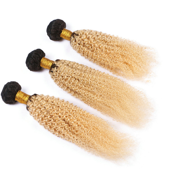 Afro Kinky Blonde Hair 1b 613 Kinky Curly Hair Extension 3 Bundles Brazilian Virgin Ombre Hair Bundles Fast 