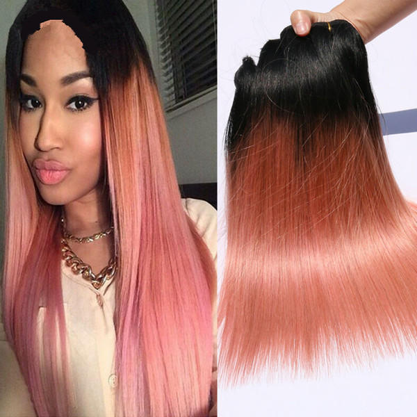 Ombre Indian Hair 2 Tone Indian Virgin Straight Bundles HOT Ombre Hair Extension Pink Rose Gold Hair Extension