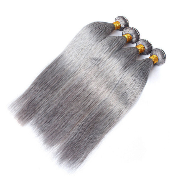 Brazilian Straight Grey Hair Bundles Double Wefts Non Remy Human Hair Extensions Virgin Hair 3Pcs/Lot