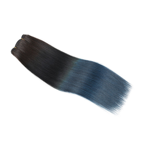 1B Blue Dark Root Ombre Virgin Brazilian Human Hair Weaves 3Pcs Silk Straight Two Tone Ombre Human Hair Bundles Deals Tangle Free