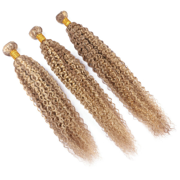 Blonde Hair Piano Color 27 613 Blonde Kinky Curly Human Hair Extension Peruvian Malaysian Brazilian Virgin Human Hair Bundles 3pcs/lot