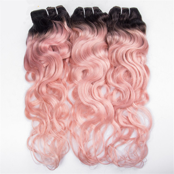 Pink Wavy Peruvian Virgin Human Hair Bundles Two Tone 1b Pink Ombre Hair Weave Deep Wave Curly Hair Weft 3Pcs/Lot