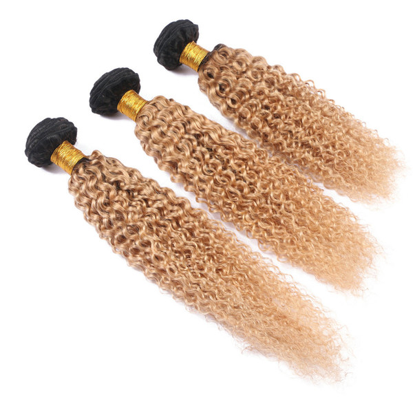 Two Tone 1b 27 Honey Blonde Ombre Kinky Curly Hair Extension 3Pcs/Lot Afro Kinky Curl Brazilian Virgin Human Hair Weaves Wedding Hair