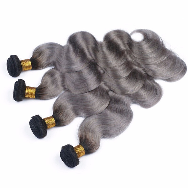 Ombre Hair Extensions 8A Brazilian Virgin Hair Straight/ Body Wave 4Pcs Lot Brazilian Human Hair Weave Bundles 1B/Grey Bundles