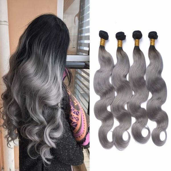 Hot Sale 8A Grade Unprocessed T1B/ Grey Hair Weave Peruvian Virgin Body Wave Hair Gray Ombre Human Hair Extension 4 Bundles