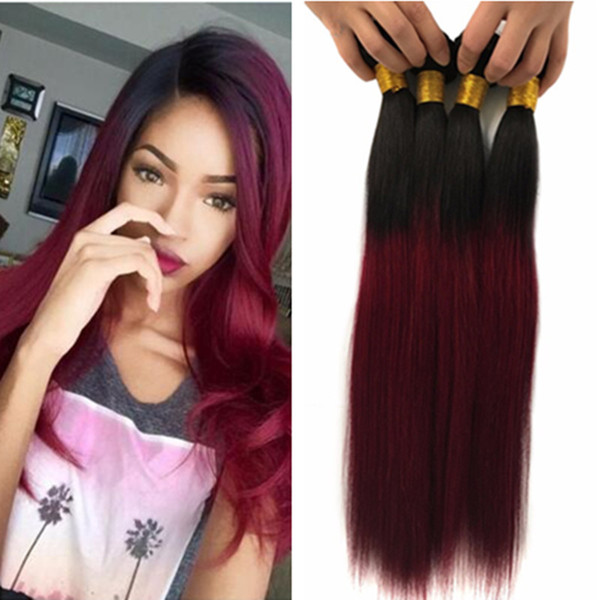 Ombre Brazilian Hair Straight 1B 99J/Burgundy Brazilian 4 Bundles Brazilian Hair Weave Bundles Two Tone Burgundy Human Hair Bundles