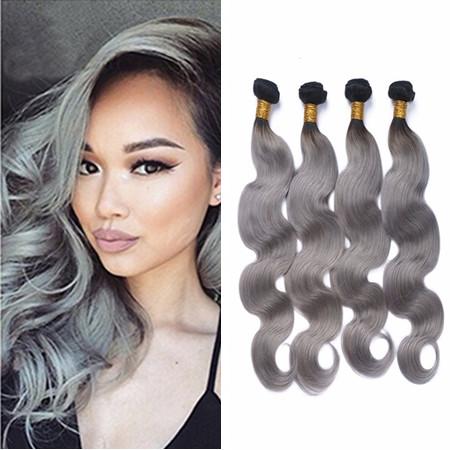 Brazilian Ombre Hair Extensions Two Tone Human Hair Weave 4Pcs 8A Brazilian body wave Ombre Virgin Hair grey Ombre Weave Bundles