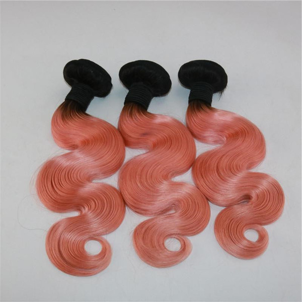 Dark Roots Rose Gold Human Hair Weaves 3 Bundles Human Hair Weaves Body Wave Virgin Malaysian Ombre Hair Extensions For Sale