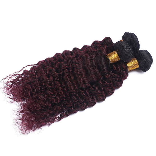 Deep Wave 99j Ombre Human Hair Peruvian Virgin Hair Weave Curly Wine Red Two Tone Deep Wave Hair Extensions 3Pcs/Lot