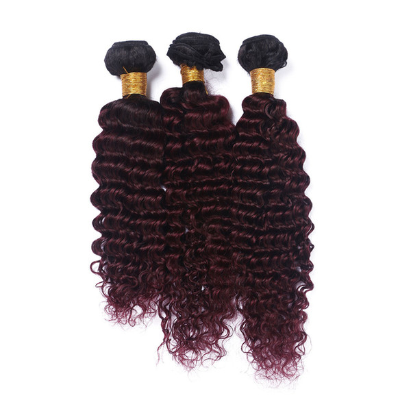 Burgundy Ombre Deep Wave Human Hair Bundles 3Pcs/Lot 99J Wine Red Colored Hair Extensions Malaysian Virgin Unprocess Hair