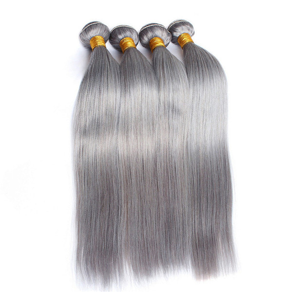 Silk Straight Grey Human Hair Brazilian Virgin Hair Extensions 3Pcs/Lot Double Weft Straight Gray Hair Bundles 8A Grade