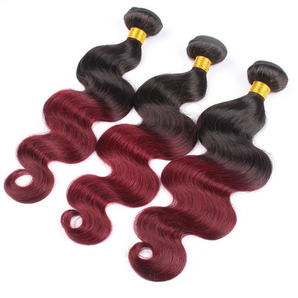Two Tone Burgundy Colored Body Wave Hair Young Donor 8A Brazilian Ombre Hair Extensions Virgin Human Hair Weave 3 Bundles