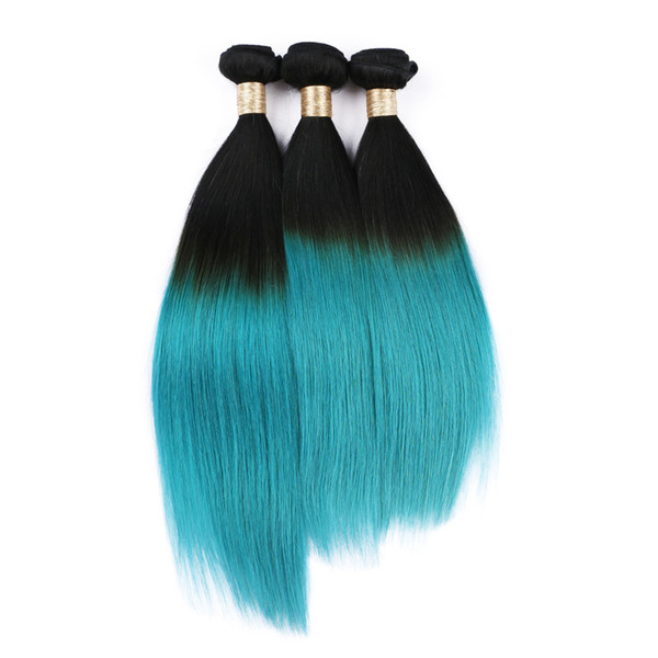 Ombre Brazilian Virgin Hair Ombre 1B Teal Straight Grass Green Ombre Human Hair Bundles 3Pc Lot Peruvian Human Hair Bundles