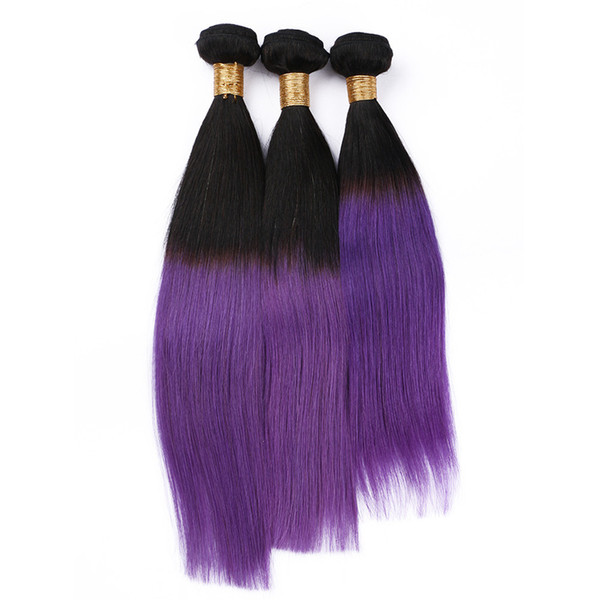 Dark root colored ombre two tone straight hair extension 1b pink hair purple color green color