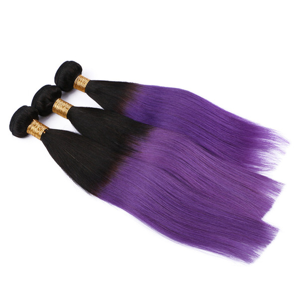 Dark root colored ombre two tone straight hair extension 1b purple color cosplay hair extension Purple hair bundles