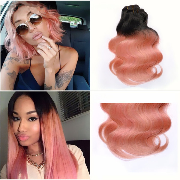 New Arrive 1B/Rose Gold Hair 8A Ombre Peruvian Virgin Hair Body Wave Ombre Hair Extensions 3 Bundles Pervian Body Weave