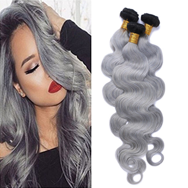 8A Grade 1B Silver Grey Ombre Brazilian Body Wave Human Hair Weave Bundles 3Pcs Ombre Brazilian Virgin Hair 1B Grey Human Hair