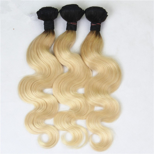 8A Grade Ombre 1B 613 Dark Roots Blonde Russian Hair Body Wave Human Hair Weave Bundles Platinum Blonde Hair Extensions