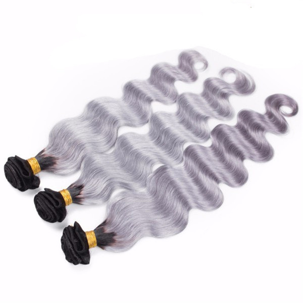 Dark Roots Grey Ombre Body Wave Human Hair Wefts 3Pcs Lot Two Tone 1B Grey Ombre Virgin Malaysian Hair 3 Bundles