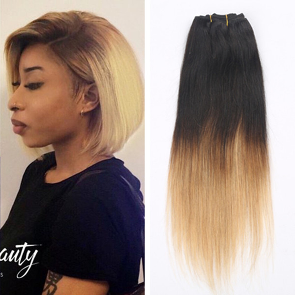 Virgin Brazilian Straight Hair Ombre Honey Blonde Weave Two Tone Ombre 1b 27 Hair Extensions soft Brazilian Human Hair Straight