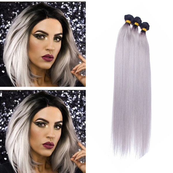 Two Tone Colored Straight Hair Bundles 1b Grey Ombre Human Peruvian Virgin Hair Extensions 100g/pc 3Pcs Lot Ombre Silk Straight Grey Hair