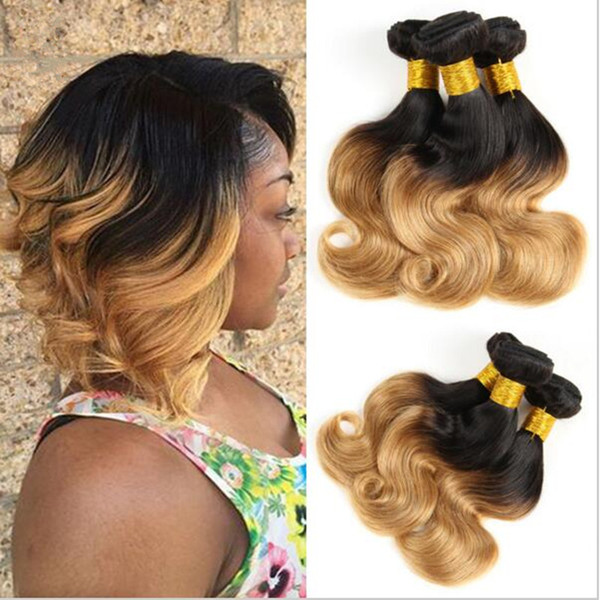 Fashion short Honey Blonde Ombre body wave virgin hair bundles 3pcs /lot wholesale short Ombre hair bundles 1b 27 ombre Bob hair extensions